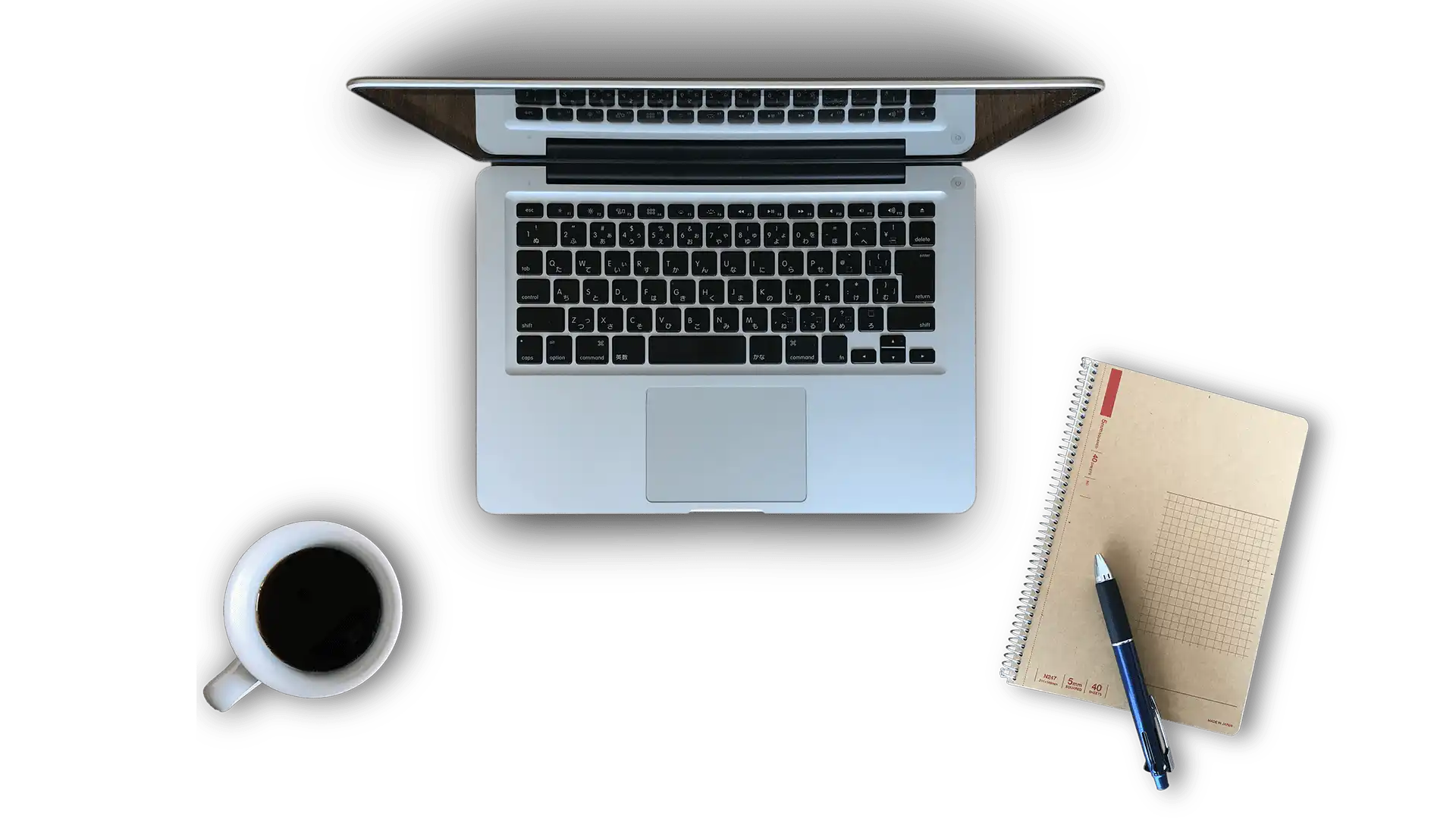 mac with coffee and note